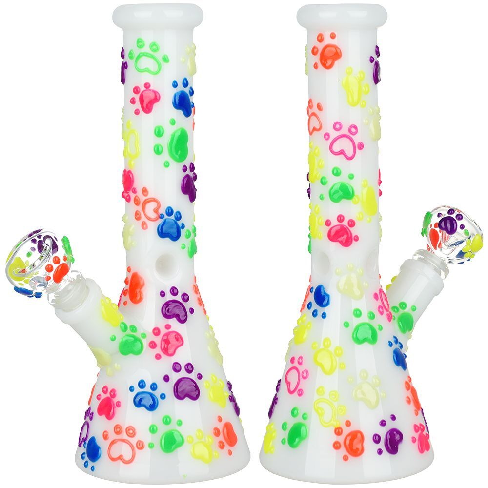 65b98288-54de-4be6-a31f-049c10b6195a.jpg Paws for the Cause Glow in Dark Beaker Water Pipe - 10" / 14mm F - Image 1
