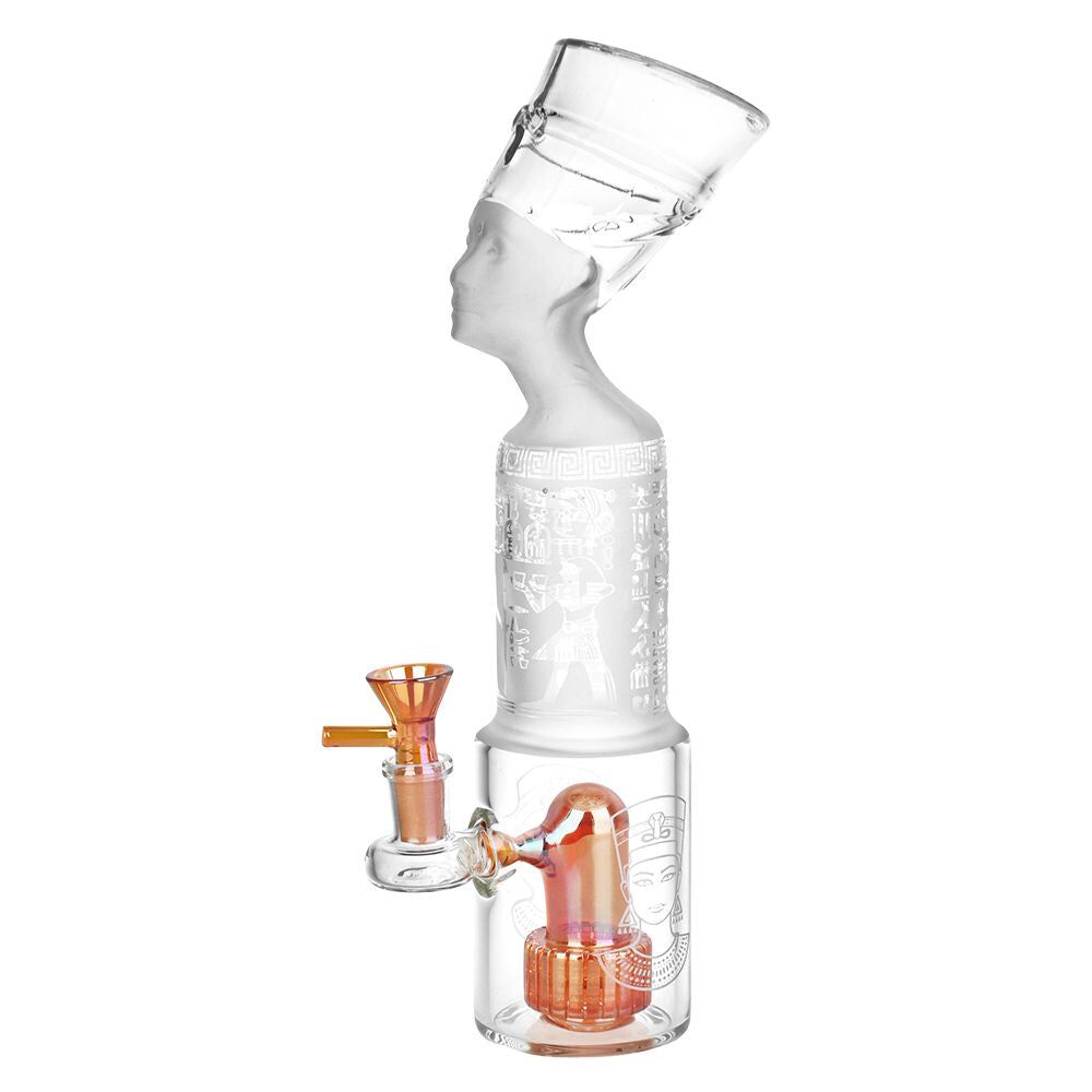 dfbf1051-d5dd-427a-93d7-81048d90d360.jpg Pharoah Head Frosted Glass Water Pipe - 11.5" / 14mm F - Image 1