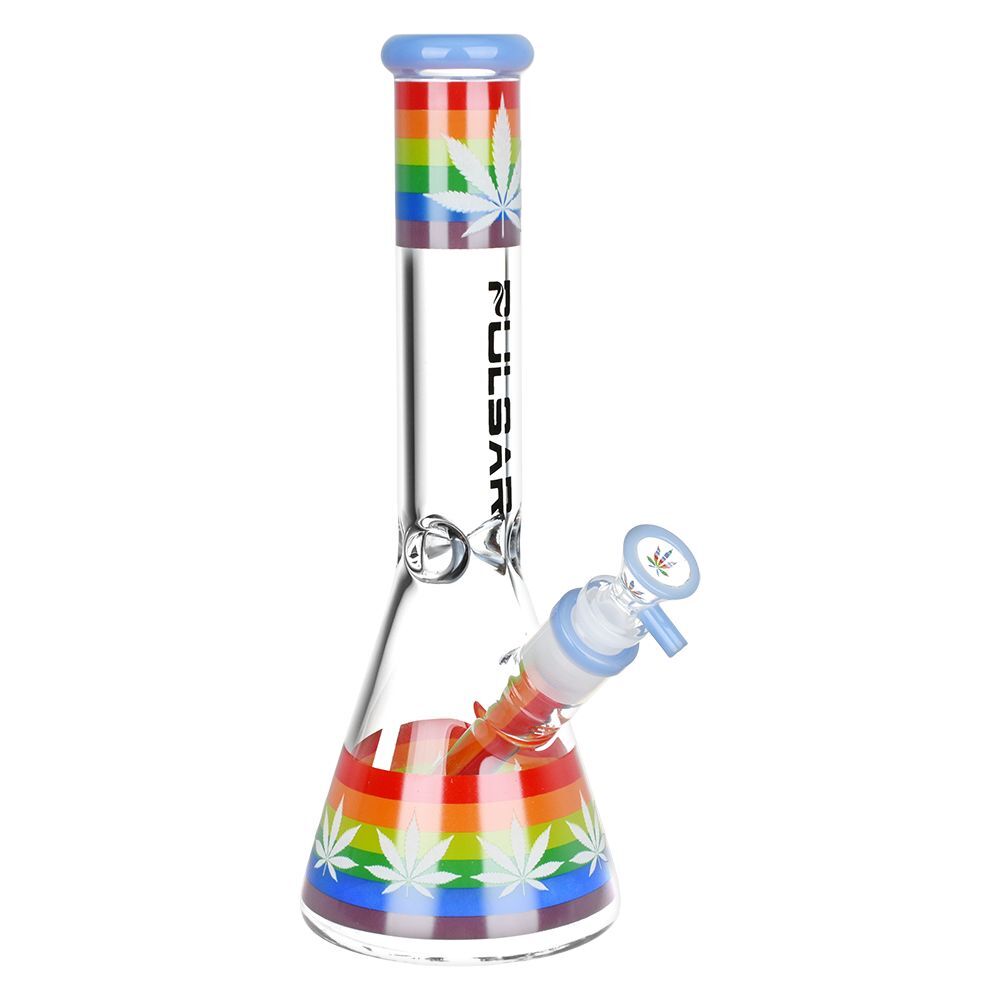 Pulsar Rainbow Pride Glow Glass Beaker Water Pipe - 10" - Image 1
